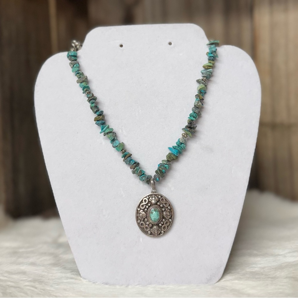 Turquoise Beaded Necklace with Sterling Silver Pendant